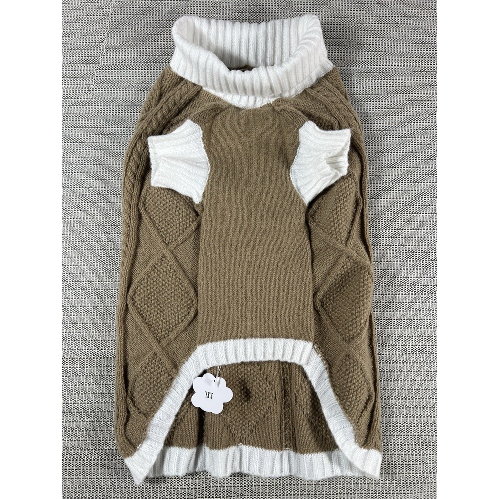 Lorehelina‎ Dog Cable Knit Sweater XXL Brown White Warm Pet Apparel
